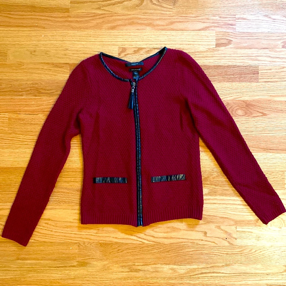 Tahari zip-up merino wool blend sweater